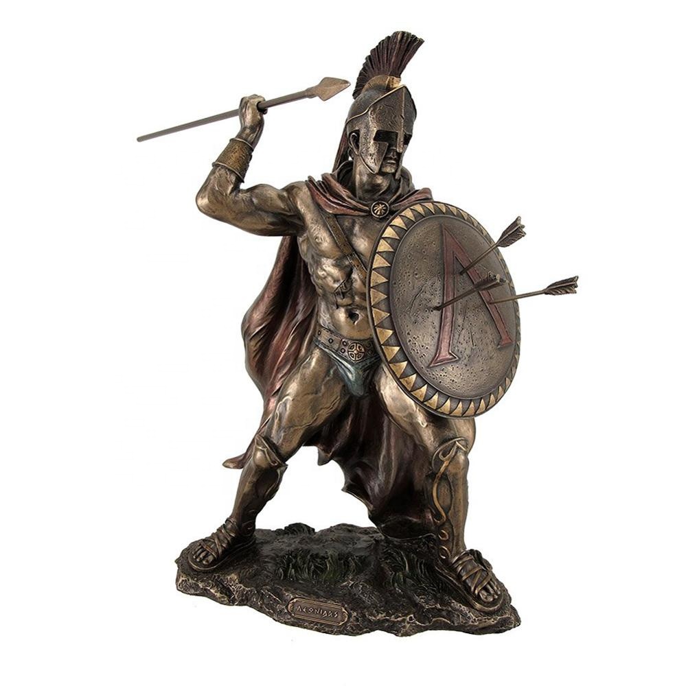 OEM Bronze finished Polyresin Greek Sparta Warrior sculpture, Custom Veronese Design King Leonidas resin statue