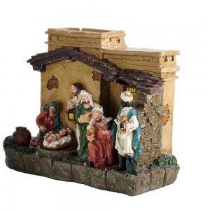 Western Saints Christmas Resin Craft Nativity Religious Music LED Warming Cabin Lights Home Decorations