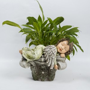 2022 High quality Resin Baby Angel Sleeping flower Pot for garden