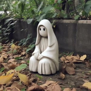 2023 Cross Border Halloween Garden Sculpture White Ghost Outdoor Statue Cute Ghost Garden Decoration Resin Crafts