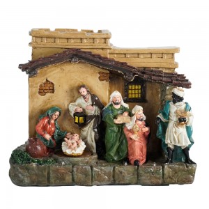 Western Saints Christmas Resin Craft Nativity Religious Music LED Warming Cabin Lights Home Decorations