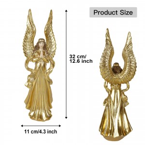 New arrive nativity religious resin craft golden prayer angel figurine with big wings