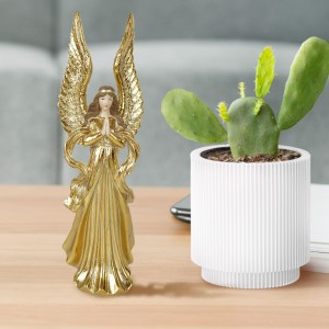 New arrive nativity religious resin craft golden prayer angel figurine with big wings